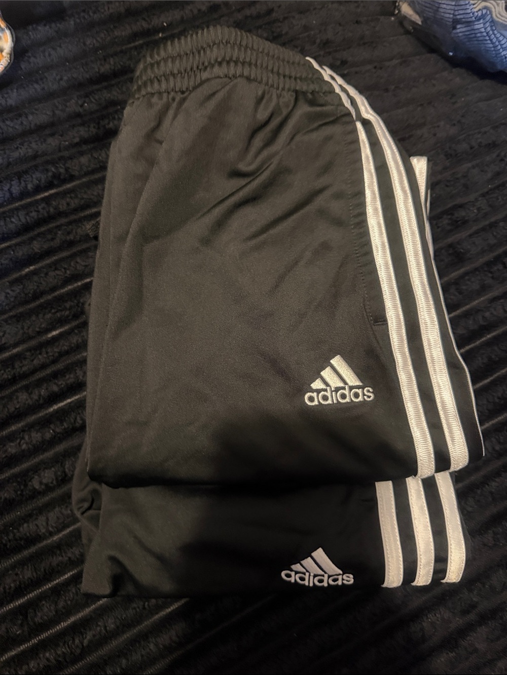 adidas Kids Black Joggers large and XL and with White Contrast Stripes